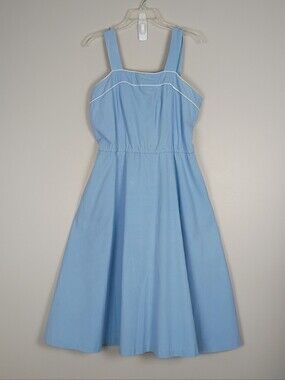 VTG 60s Hanold Sebago Lake Maine Midi Dress Pockets Light Blue Medium Coastal